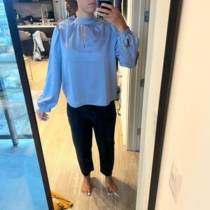 LOFT Light Blue Blouse with Keyhole Detail